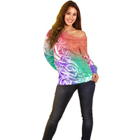 Polynesian Sunset Plumeria Off Shoulder Sweater Pacific Island Tribal Blossom Style LT9 - Polynesian Pride