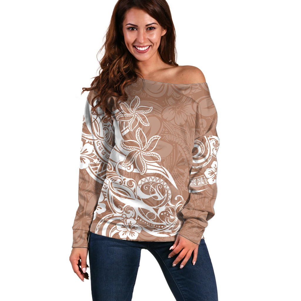Polynesian Sunset Plumeria Off Shoulder Sweater Pacific Island Tribal Nude Style LT9 Women Nude - Polynesian Pride