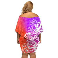 Polynesian Sunset Plumeria Off Shoulder Short Dress Pacific Island Tribal Purple Style LT9 - Polynesian Pride