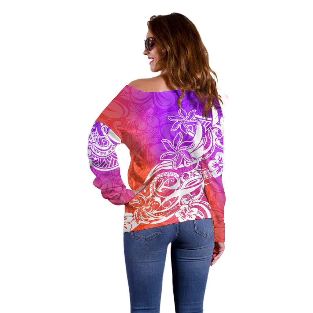 Polynesian Sunset Plumeria Off Shoulder Sweater Pacific Island Tribal Purple Style LT9 - Polynesian Pride