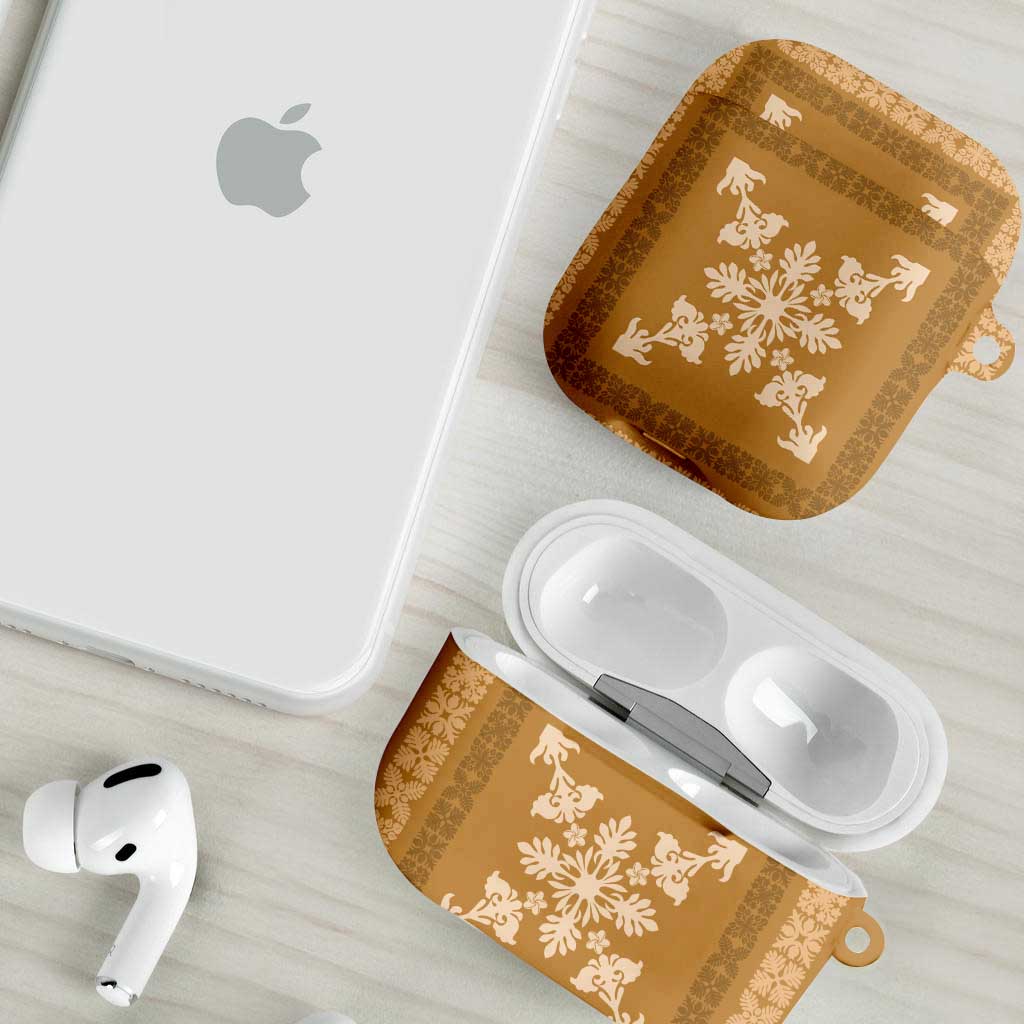 Hawaiian Quilt Block Design AirPods Case Gold Hawaii Culture Motifs - Polynesian Pride
