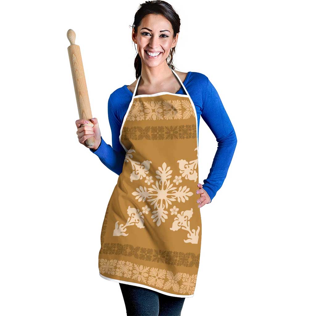Hawaiian Quilt Block Design Apron Gold Hawaii Culture Motifs - Polynesian Pride