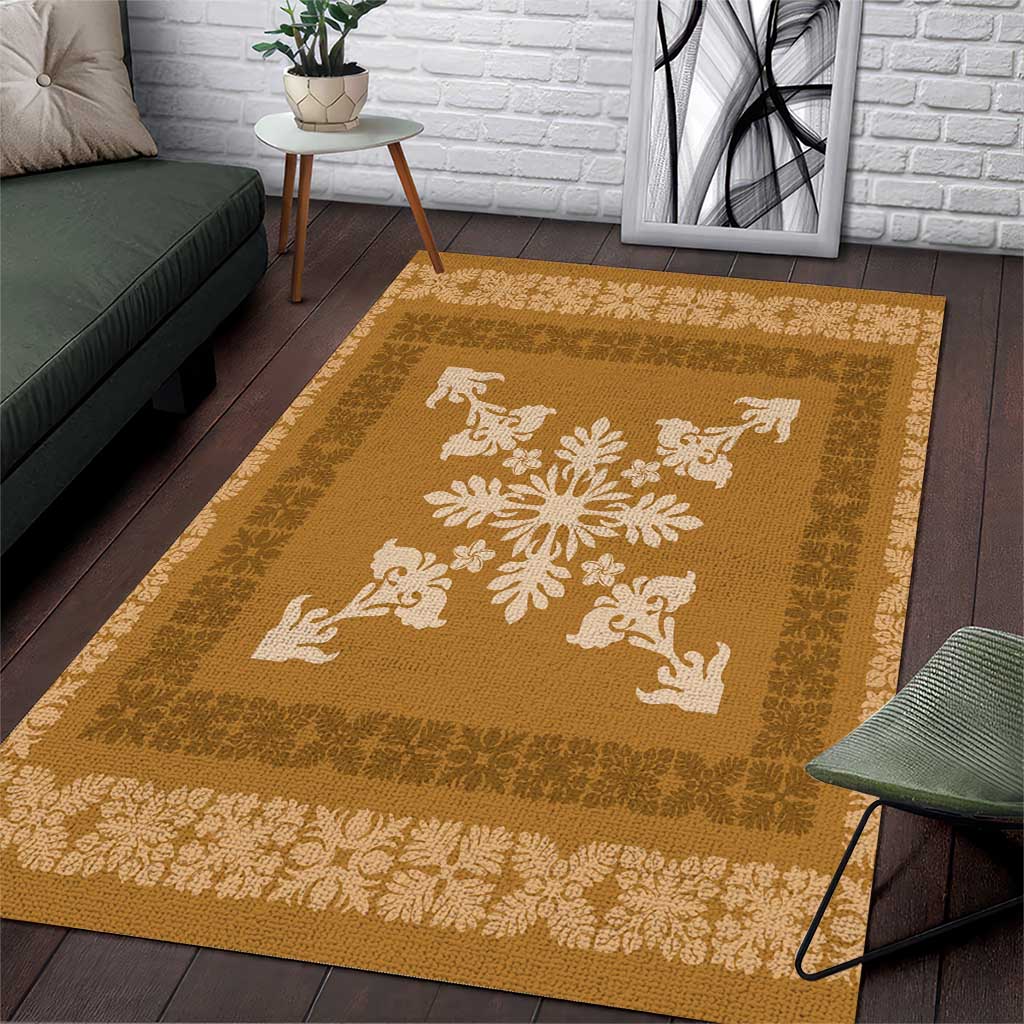 Hawaiian Quilt Block Design Area Rug Gold Hawaii Culture Motifs - Polynesian Pride