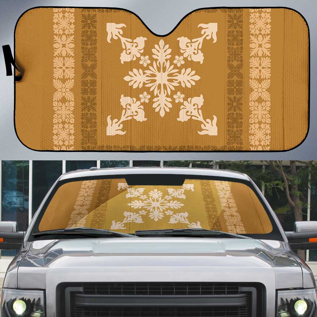 Hawaiian Quilt Block Design Auto Sun Shade Gold Hawaii Culture Motifs LT9 Gold - Polynesian Pride