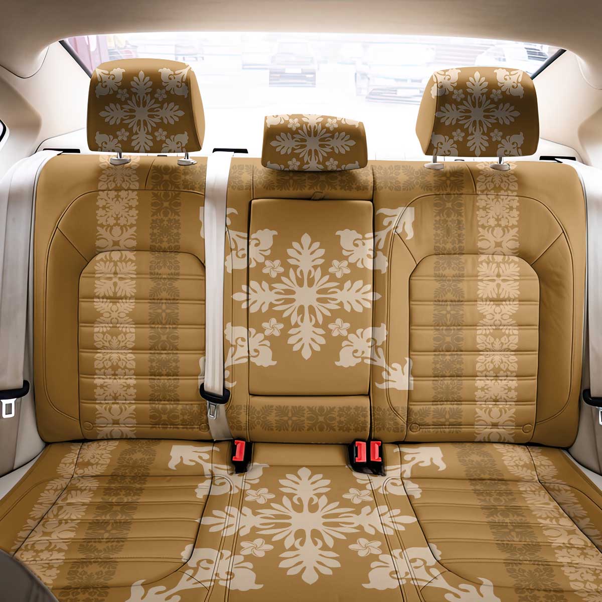 Hawaiian Quilt Block Design Back Car Seat Cover Gold Hawaii Culture Motifs - Polynesian Pride