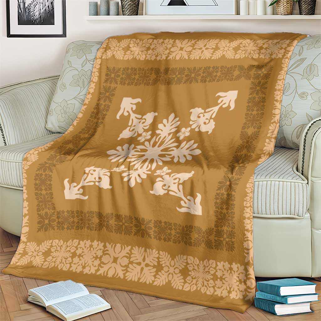 Hawaiian Quilt Block Design Blanket Gold Hawaii Culture Motifs - Polynesian Pride