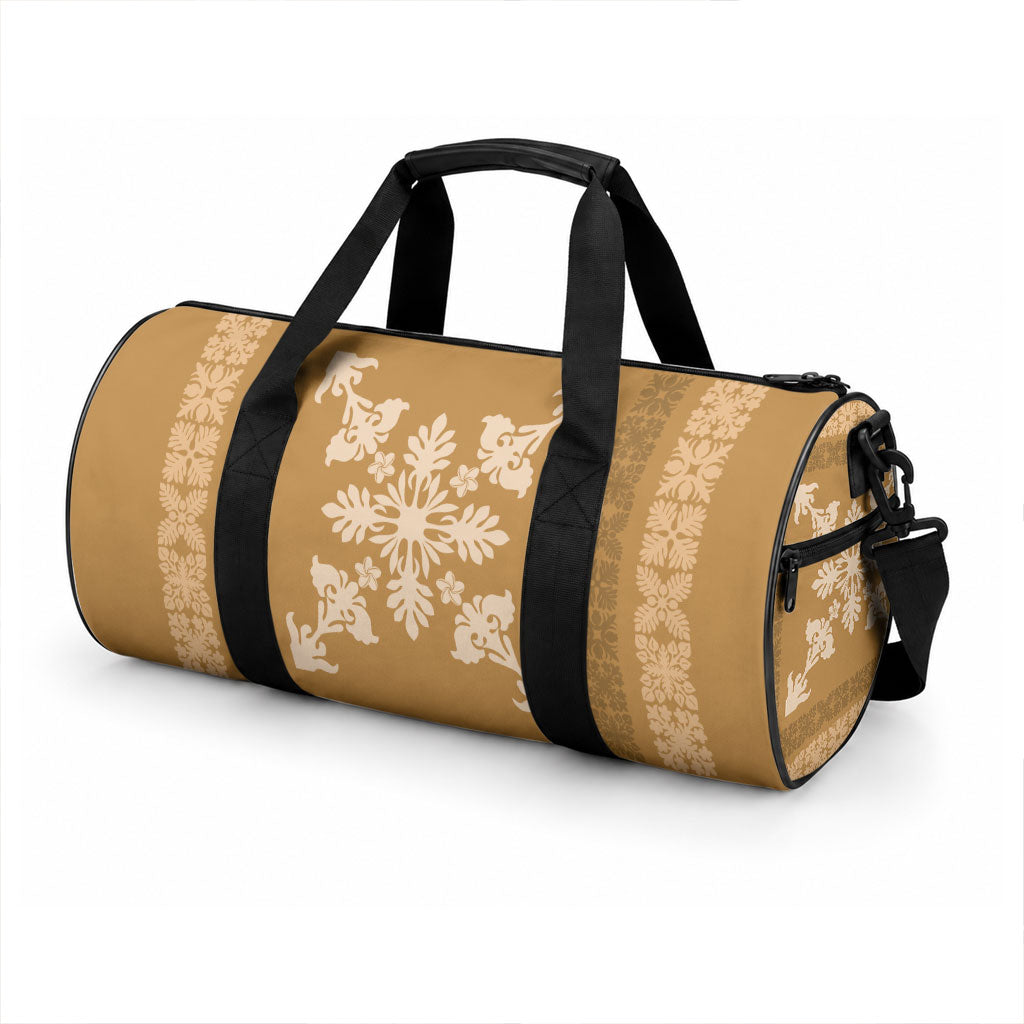 Hawaiian Quilt Block Design Duffle Bag Gold Hawaii Culture Motifs LT9 - Polynesian Pride