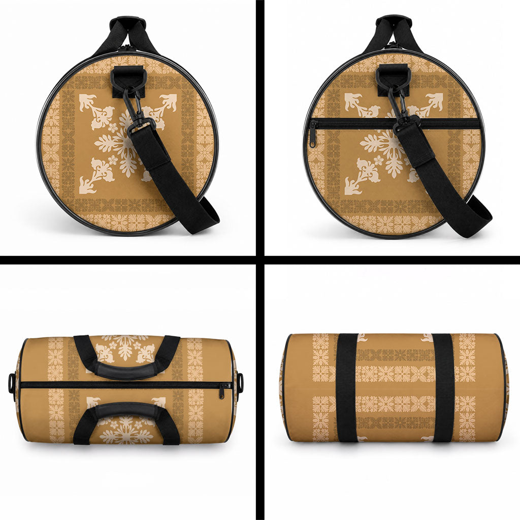 Hawaiian Quilt Block Design Duffle Bag Gold Hawaii Culture Motifs LT9 - Polynesian Pride