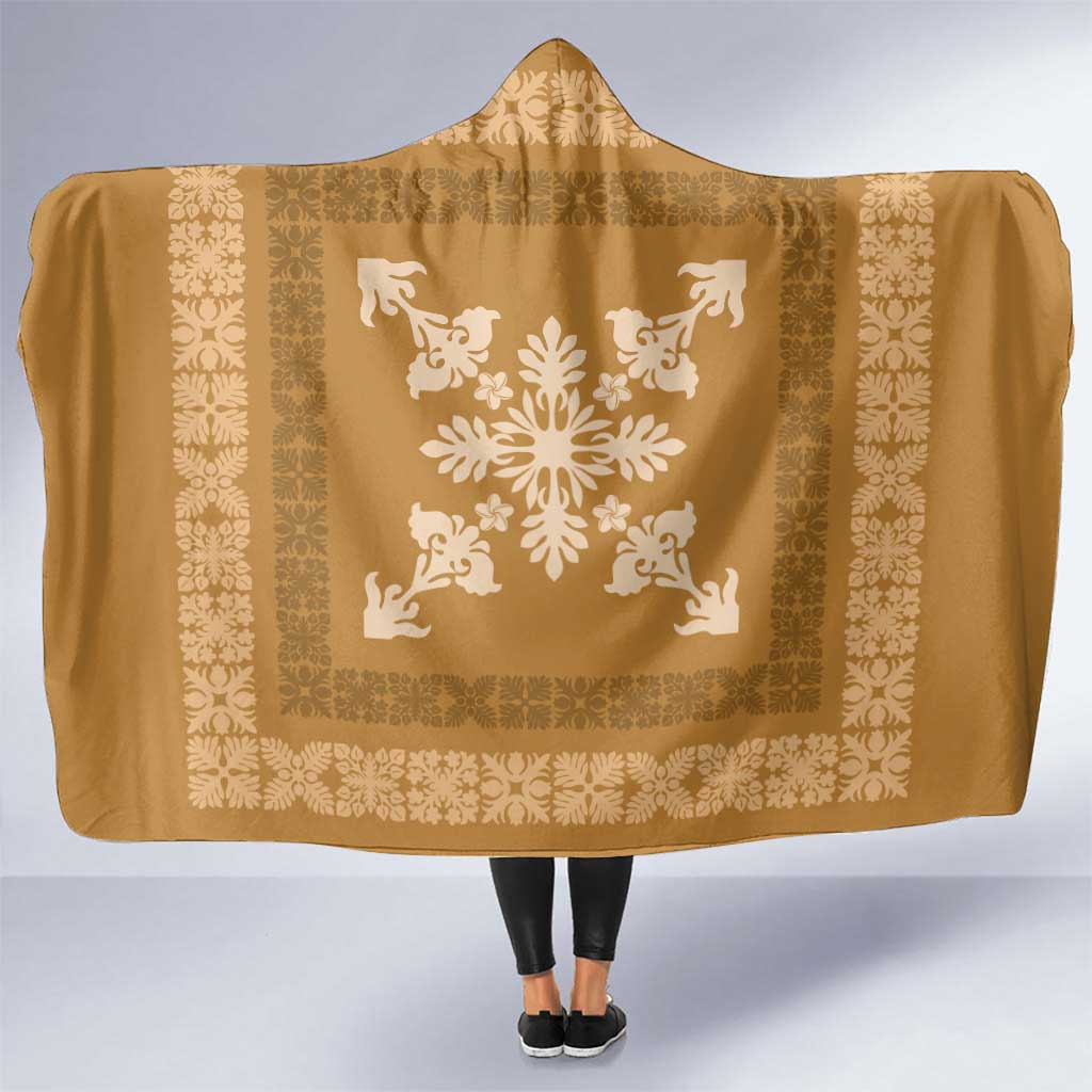 Hawaiian Quilt Block Design Hooded Blanket Gold Hawaii Culture Motifs LT9 One Size Gold - Polynesian Pride