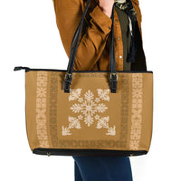 Hawaiian Quilt Block Design Leather Tote Bag Gold Hawaii Culture Motifs - Polynesian Pride