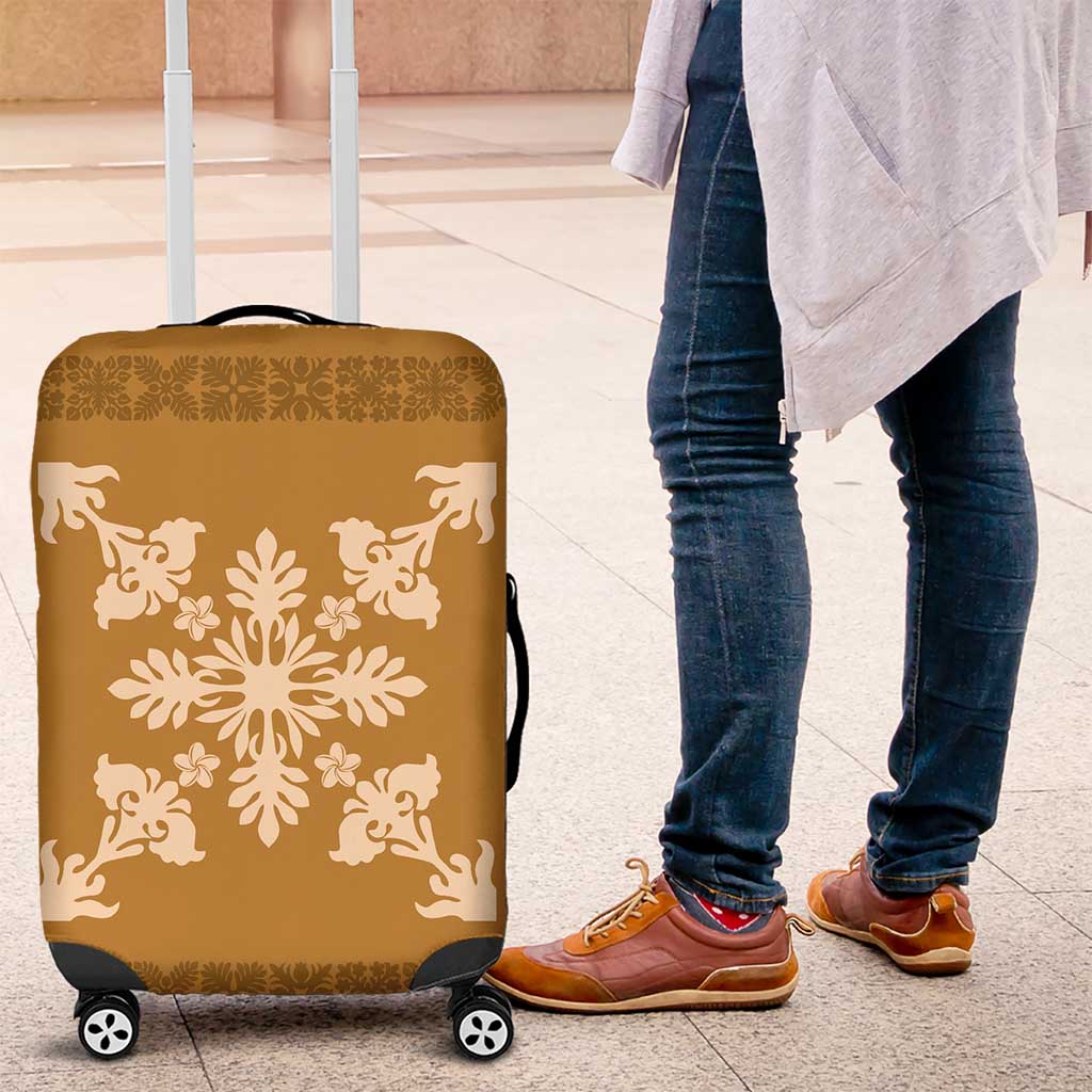 Hawaiian Quilt Block Design Luggage Cover Gold Hawaii Culture Motifs - Polynesian Pride