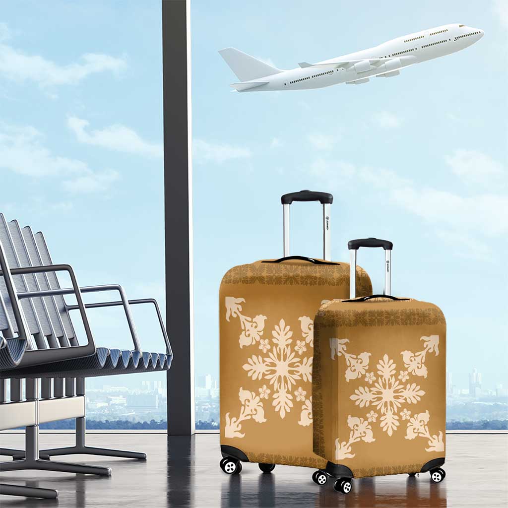 Hawaiian Quilt Block Design Luggage Cover Gold Hawaii Culture Motifs - Polynesian Pride