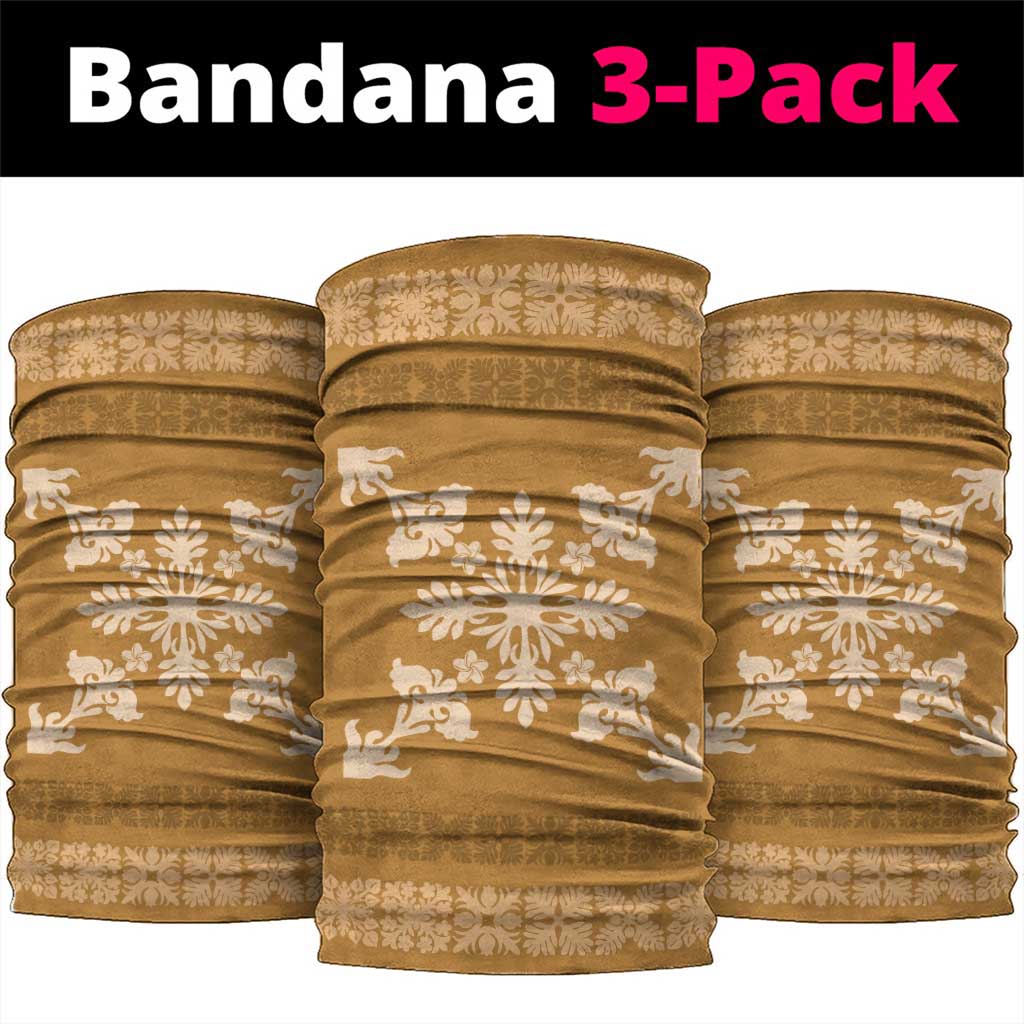 Hawaiian Quilt Block Design Neck Gaiter Gold Hawaii Culture Motifs - Polynesian Pride