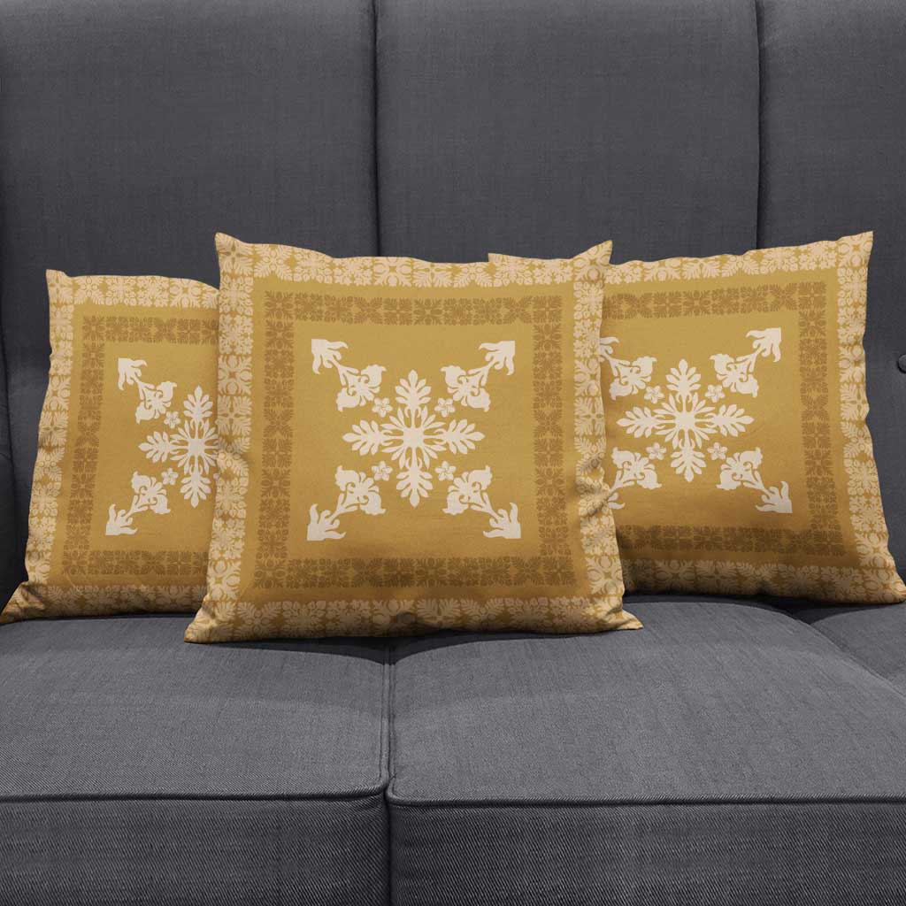 Hawaiian Quilt Block Design Pillow Cover Gold Hawaii Culture Motifs - Polynesian Pride