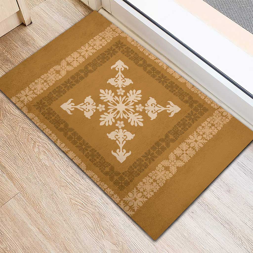 Hawaiian Quilt Block Design Rubber Doormat Gold Hawaii Culture Motifs - Polynesian Pride