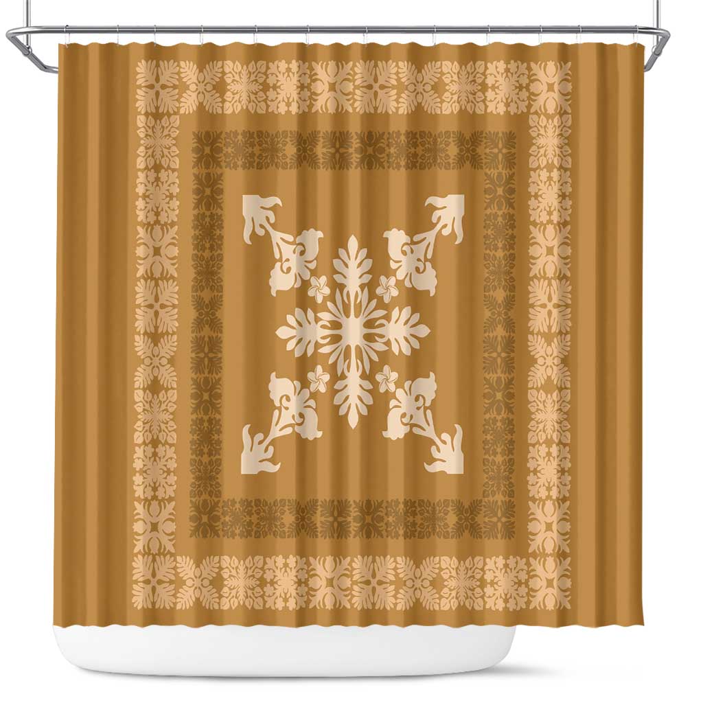 Hawaiian Quilt Block Design Shower Curtain Gold Hawaii Culture Motifs LT9 Gold - Polynesian Pride