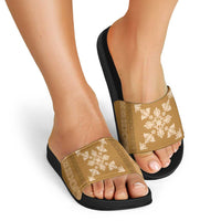 Hawaiian Quilt Block Design Slide Sandals Gold Hawaii Culture Motifs - Polynesian Pride