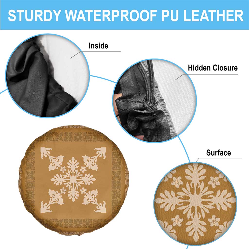 Hawaiian Quilt Block Design Spare Tire Cover Gold Hawaii Culture Motifs - Polynesian Pride
