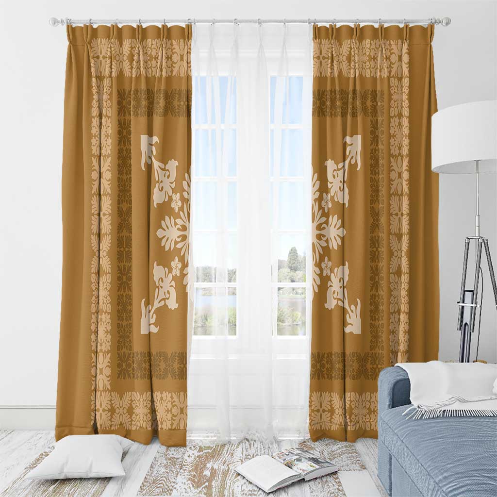 Hawaiian Quilt Block Design Window Curtain Gold Hawaii Culture Motifs - Polynesian Pride