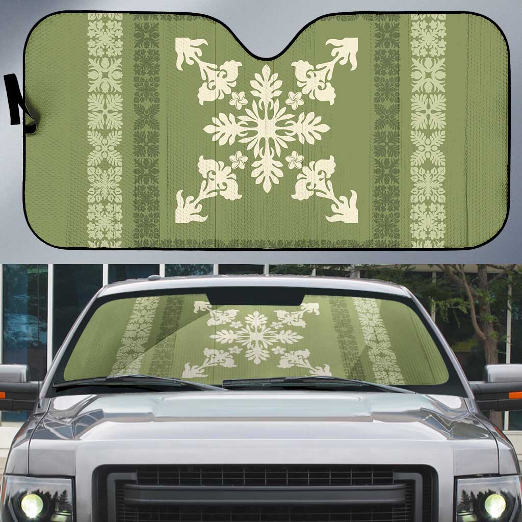 Hawaiian Quilt Block Design Auto Sun Shade Lime Hawaii Culture Motifs LT9 Lime - Polynesian Pride