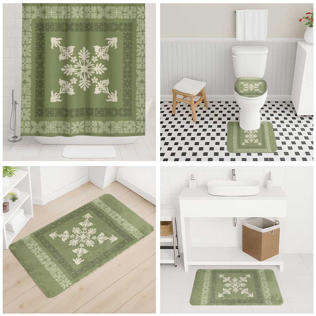 Hawaiian Quilt Block Design Bathroom Set Lime Hawaii Culture Motifs - Polynesian Pride