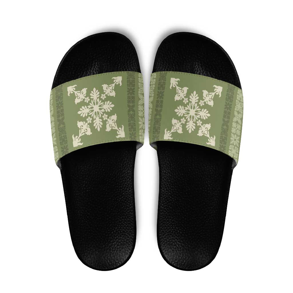 Hawaiian Quilt Block Design Slide Sandals Lime Hawaii Culture Motifs LT9 Lime - Polynesian Pride