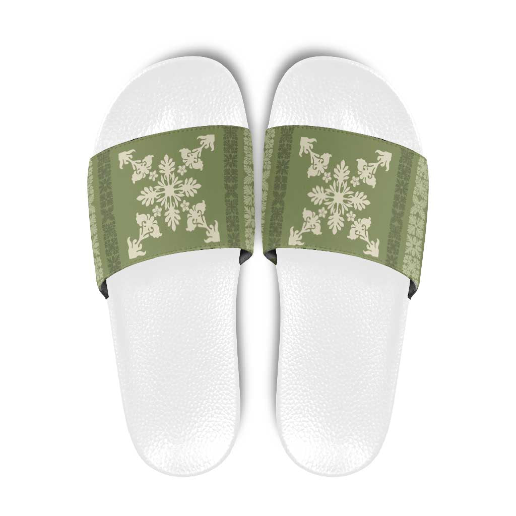 Hawaiian Quilt Block Design Slide Sandals Lime Hawaii Culture Motifs LT9 Lime - Polynesian Pride