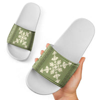 Hawaiian Quilt Block Design Slide Sandals Lime Hawaii Culture Motifs LT9 - Polynesian Pride