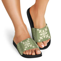 Hawaiian Quilt Block Design Slide Sandals Lime Hawaii Culture Motifs LT9 - Polynesian Pride