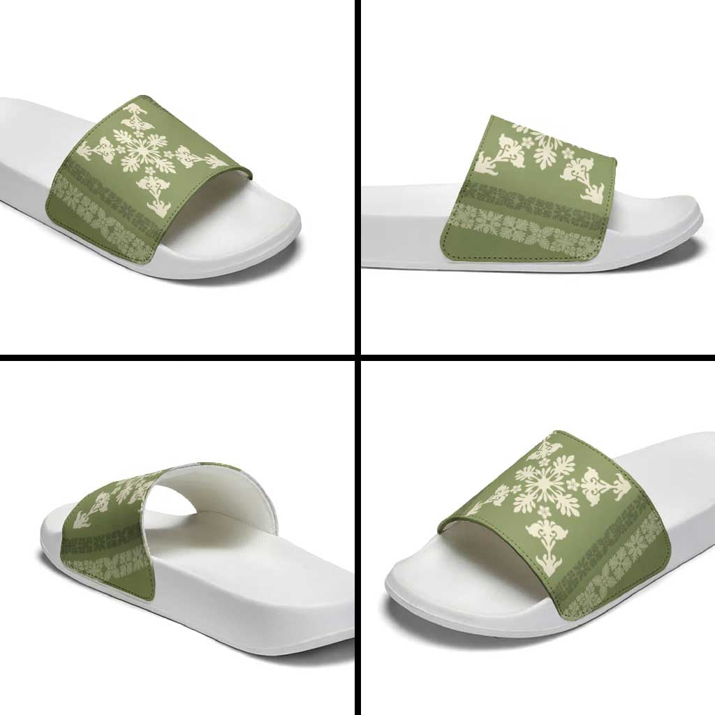 Hawaiian Quilt Block Design Slide Sandals Lime Hawaii Culture Motifs LT9 - Polynesian Pride