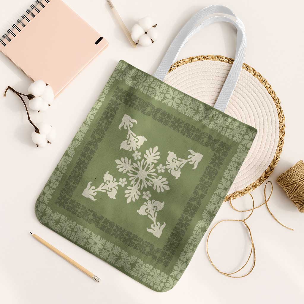 Hawaiian Quilt Block Design Tote Bag Lime Hawaii Culture Motifs LT9 White Strap One Size Lime - Polynesian Pride