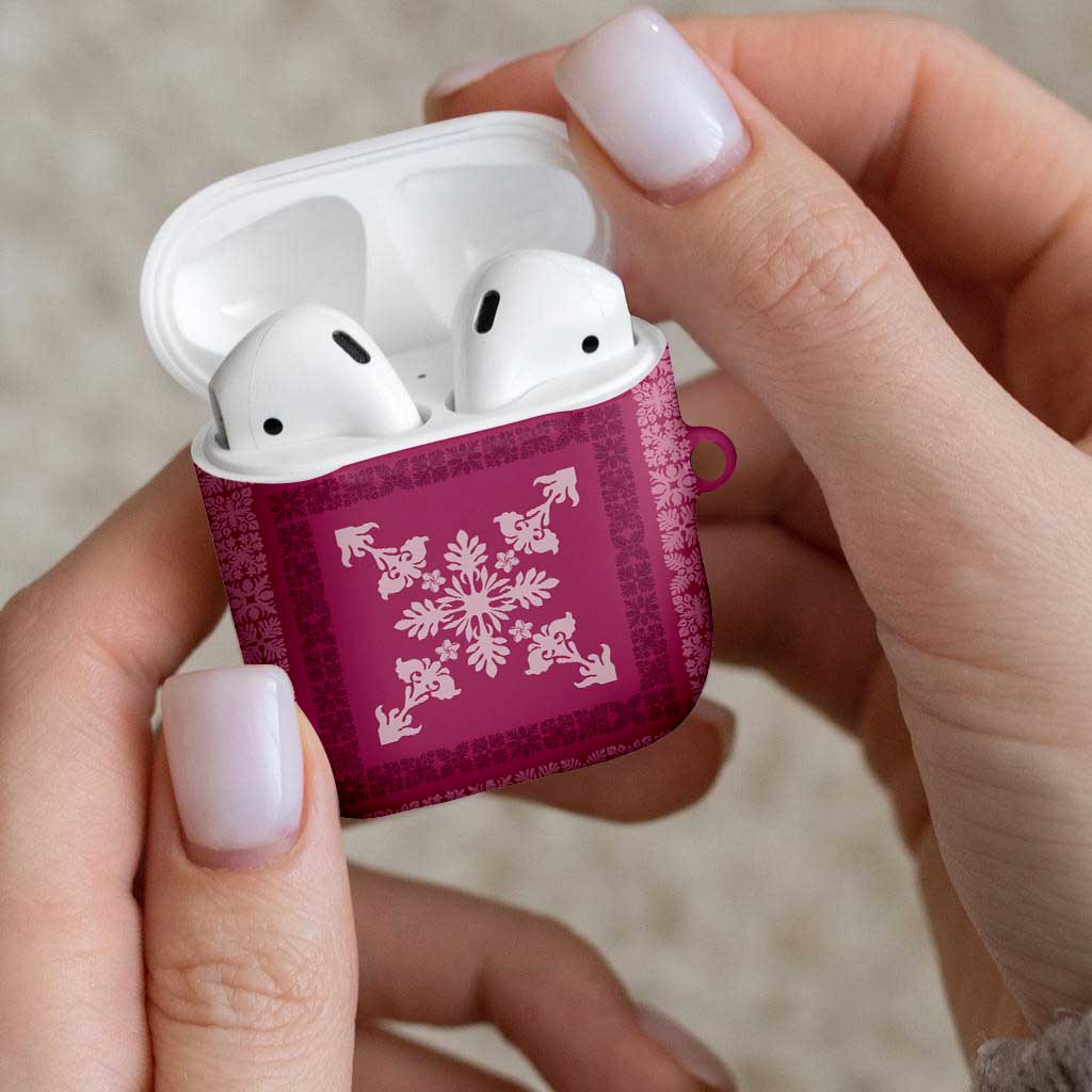 Hawaiian Quilt Block Design AirPods Case Pink Hawaii Culture Motifs - Polynesian Pride