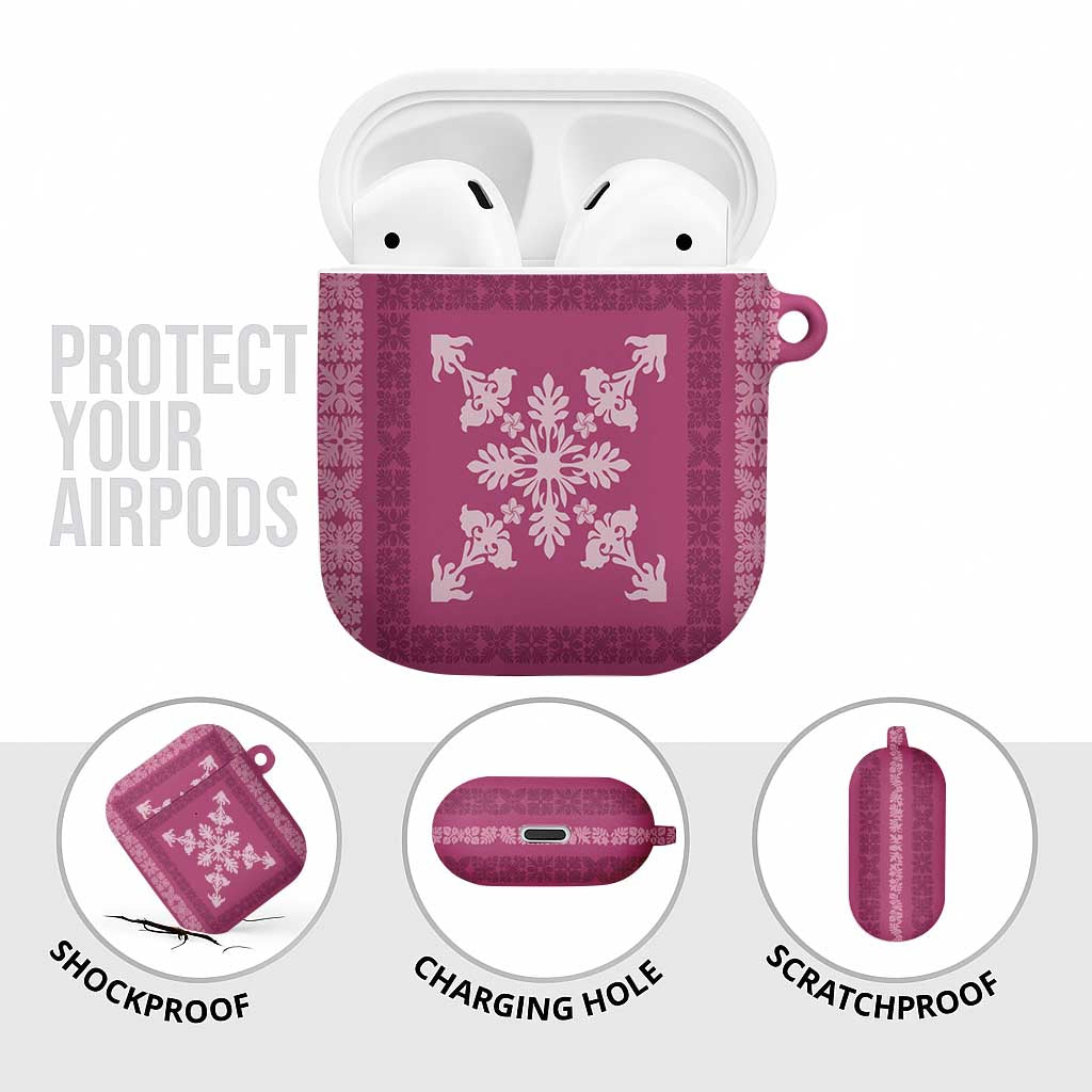 Hawaiian Quilt Block Design AirPods Case Pink Hawaii Culture Motifs - Polynesian Pride