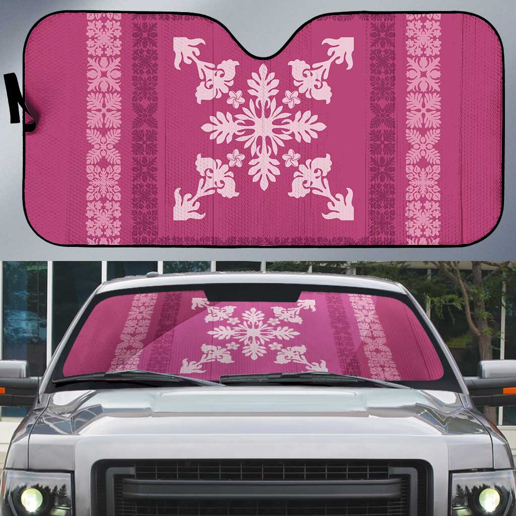 Hawaiian Quilt Block Design Auto Sun Shade Pink Hawaii Culture Motifs LT9 Pink - Polynesian Pride