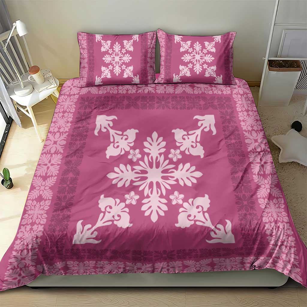 Hawaiian Quilt Block Design Bedding Set Pink Hawaii Culture Motifs - Polynesian Pride