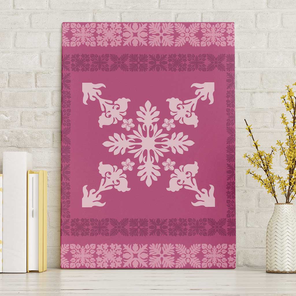 Hawaiian Quilt Block Design Canvas Wall Art Pink Hawaii Culture Motifs - Polynesian Pride
