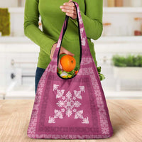 Hawaiian Quilt Block Design Grocery Bag Pink Hawaii Culture Motifs LT9 - Polynesian Pride