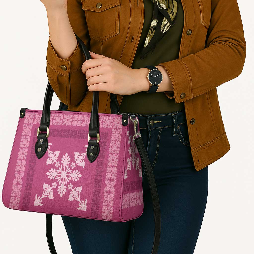 Hawaiian Quilt Block Design Leather Bag Pink Hawaii Culture Motifs - Polynesian Pride