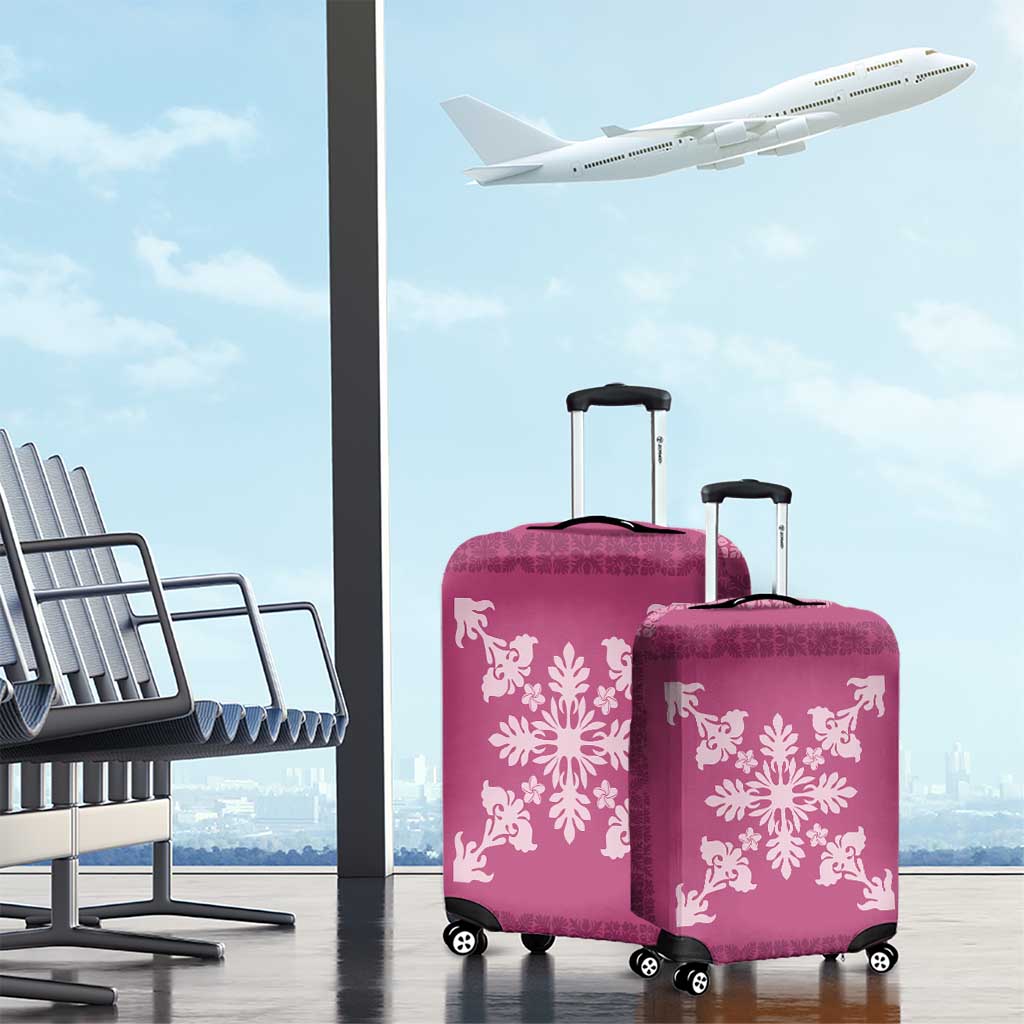Hawaiian Quilt Block Design Luggage Cover Pink Hawaii Culture Motifs - Polynesian Pride