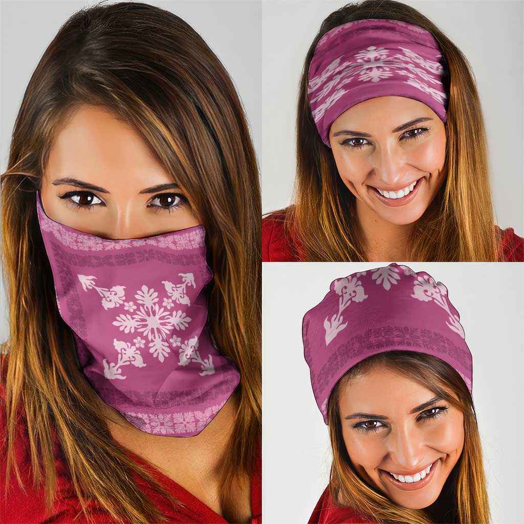 Hawaiian Quilt Block Design Neck Gaiter Pink Hawaii Culture Motifs - Polynesian Pride