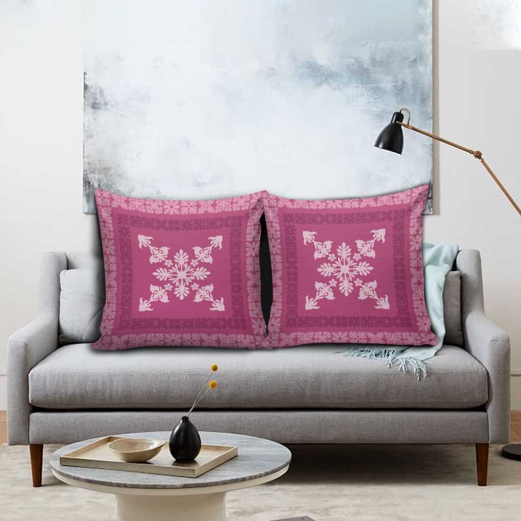 Hawaiian Quilt Block Design Pillow Cover Pink Hawaii Culture Motifs - Polynesian Pride