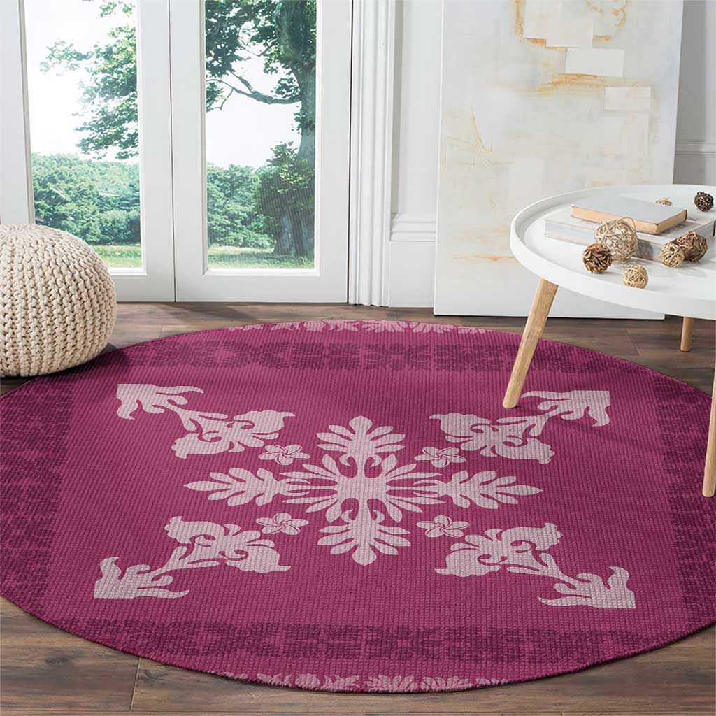 Hawaiian Quilt Block Design Round Carpet Pink Hawaii Culture Motifs - Polynesian Pride