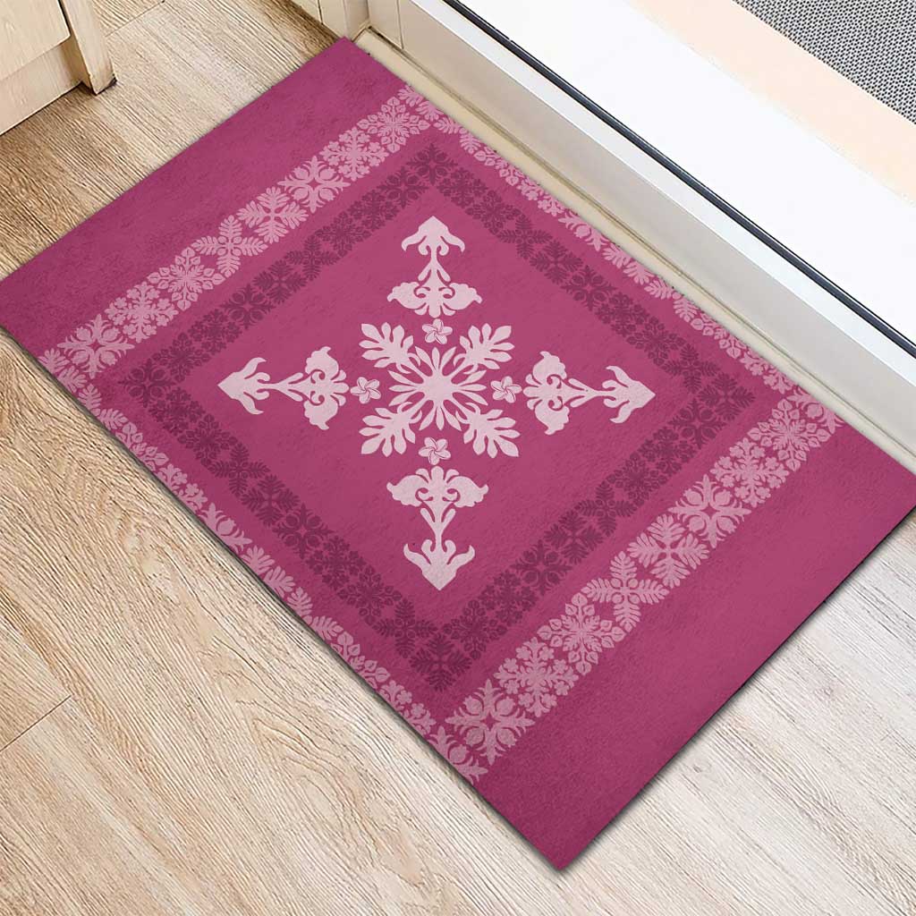 Hawaiian Quilt Block Design Rubber Doormat Pink Hawaii Culture Motifs - Polynesian Pride