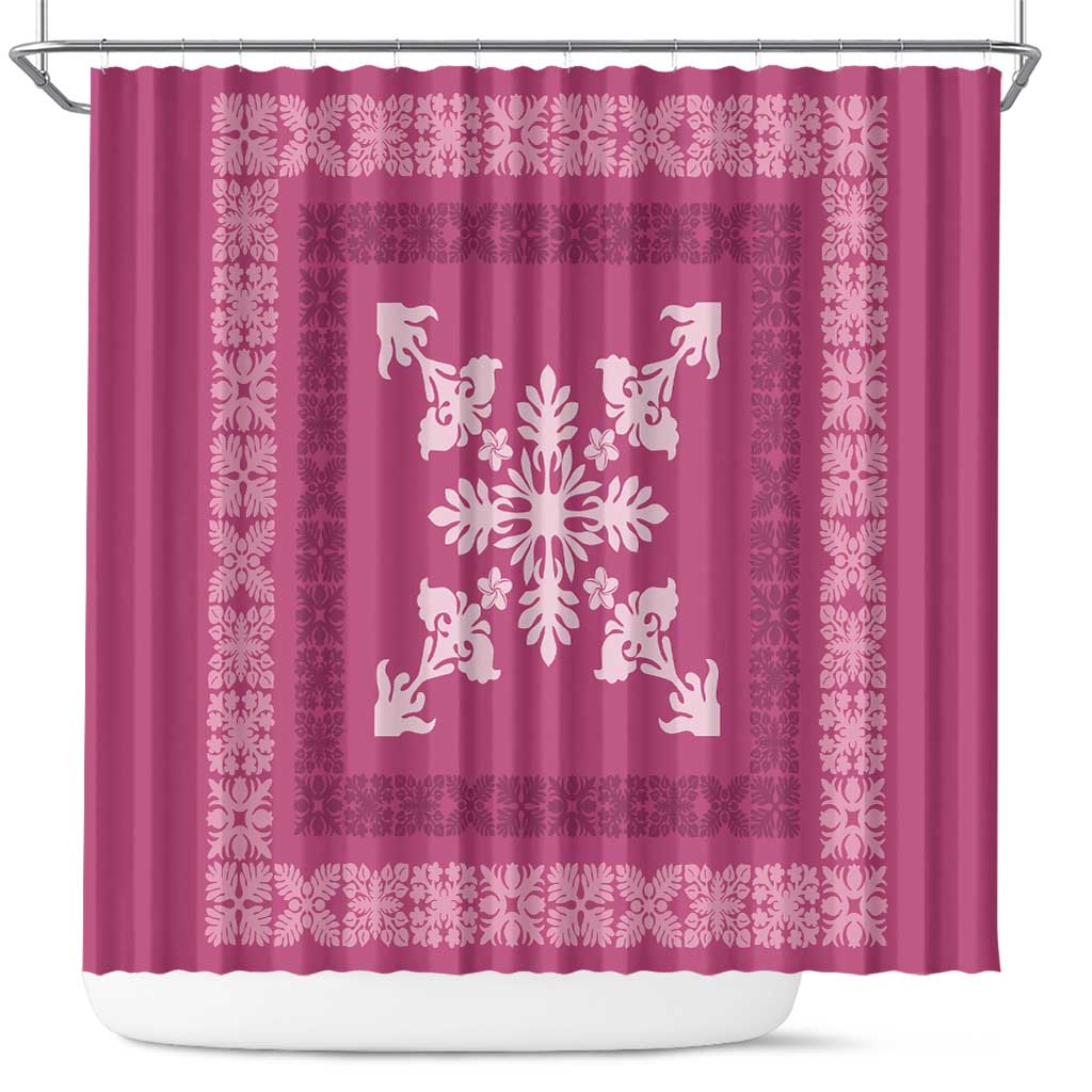 Hawaiian Quilt Block Design Shower Curtain Pink Hawaii Culture Motifs LT9 Pink - Polynesian Pride