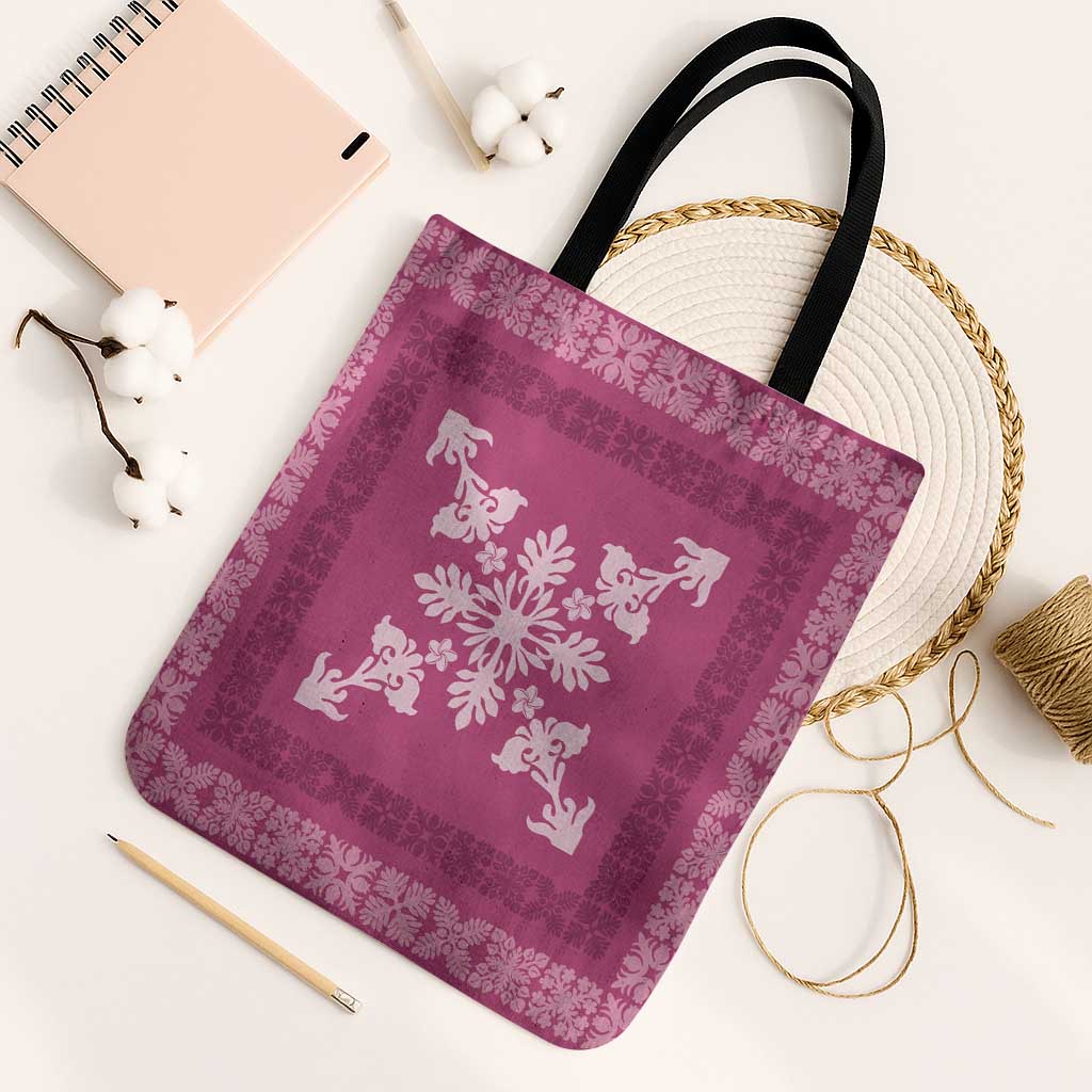 Hawaiian Quilt Block Design Tote Bag Pink Hawaii Culture Motifs - Polynesian Pride