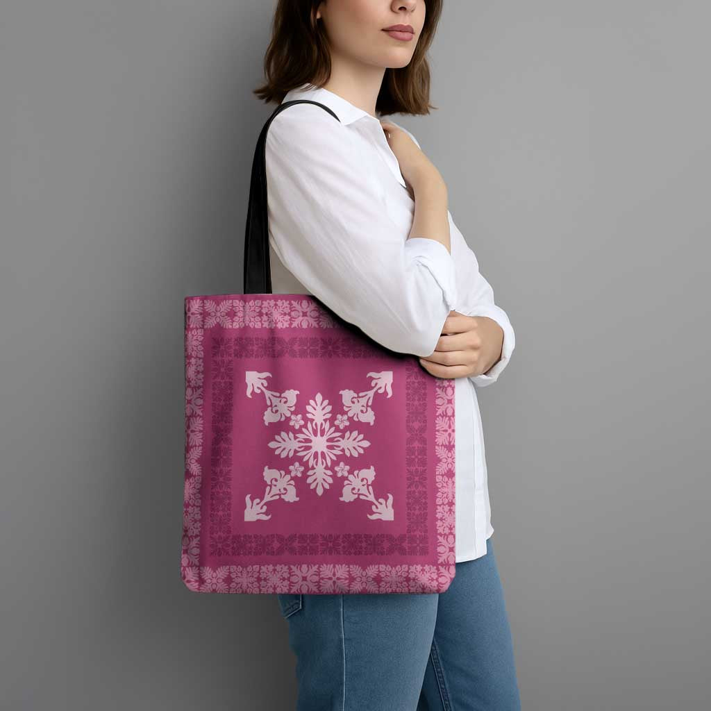 Hawaiian Quilt Block Design Tote Bag Pink Hawaii Culture Motifs - Polynesian Pride
