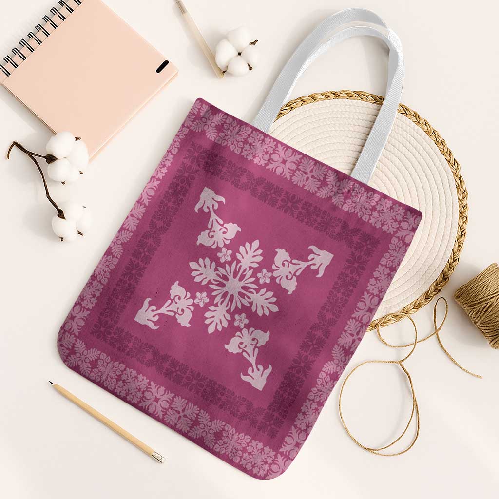 Hawaiian Quilt Block Design Tote Bag Pink Hawaii Culture Motifs - Polynesian Pride