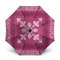 Hawaiian Quilt Block Design Umbrella Pink Hawaii Culture Motifs LT9 One Size Folded 11.42 inch Opened Diameter 37.4 inch Pink - Polynesian Pride
