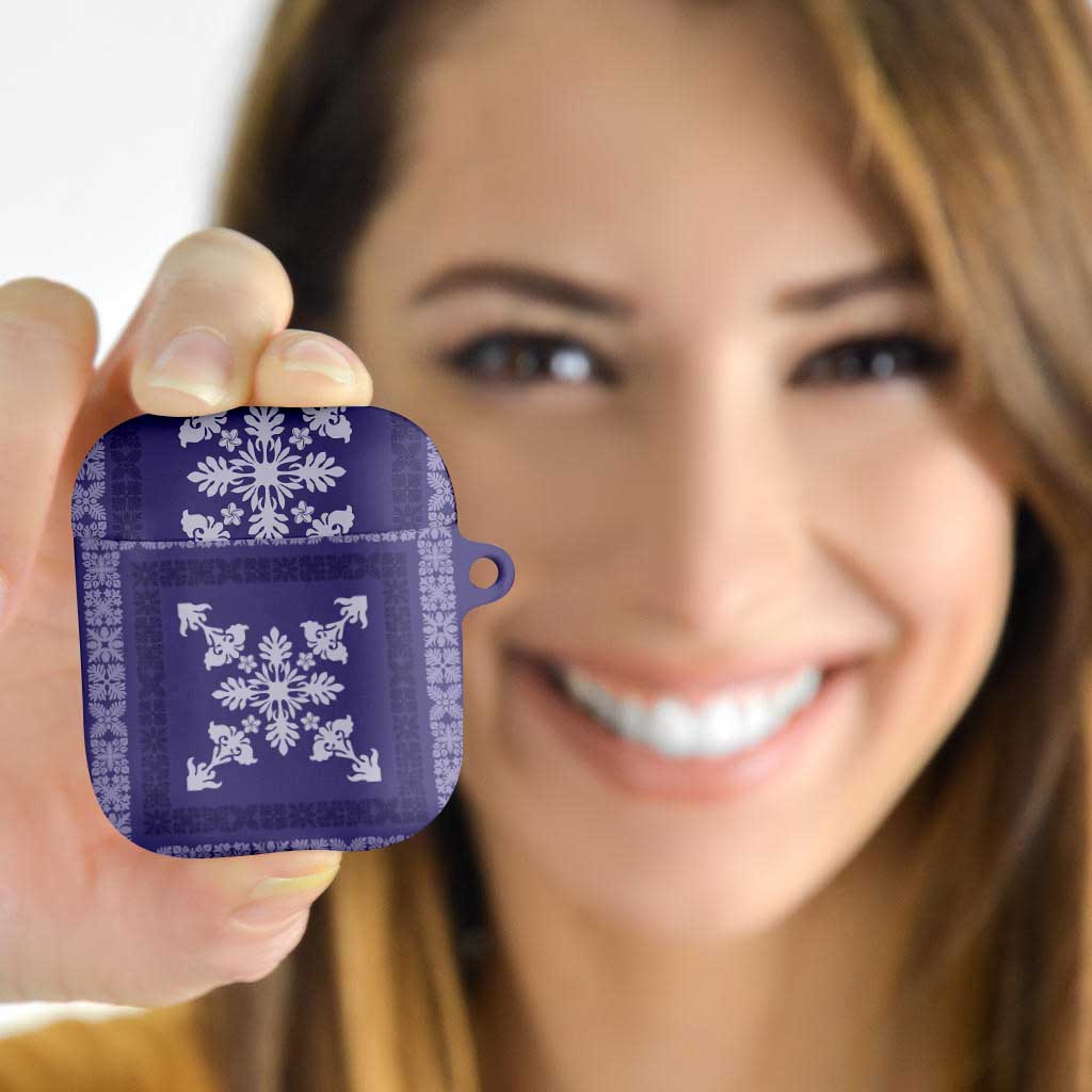 Hawaiian Quilt Block Design AirPods Case Purple Hawaii Culture Motifs - Polynesian Pride
