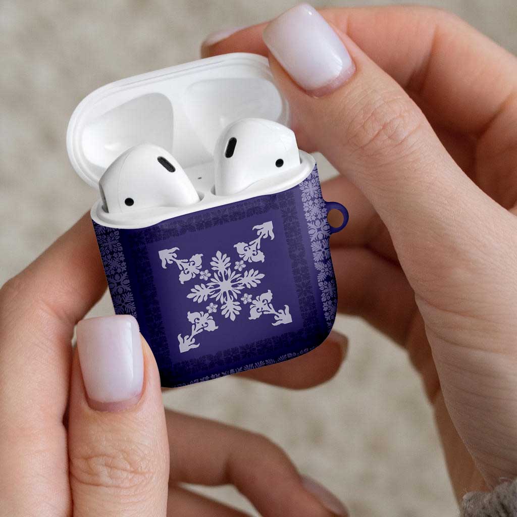 Hawaiian Quilt Block Design AirPods Case Purple Hawaii Culture Motifs - Polynesian Pride